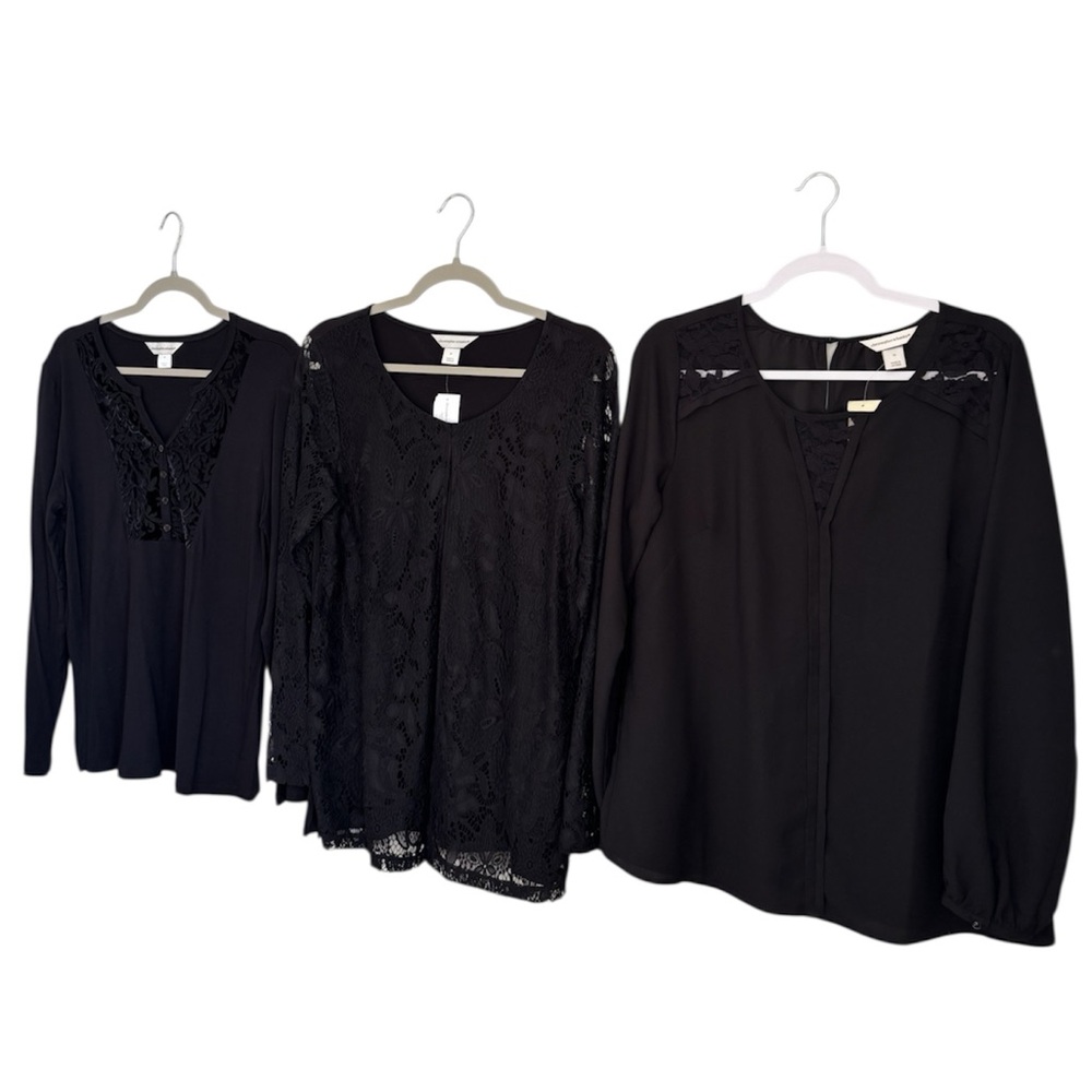 NWT Christopher & Banks, Women’s Medium, Long Sleeve Tops - Black, Set of 3